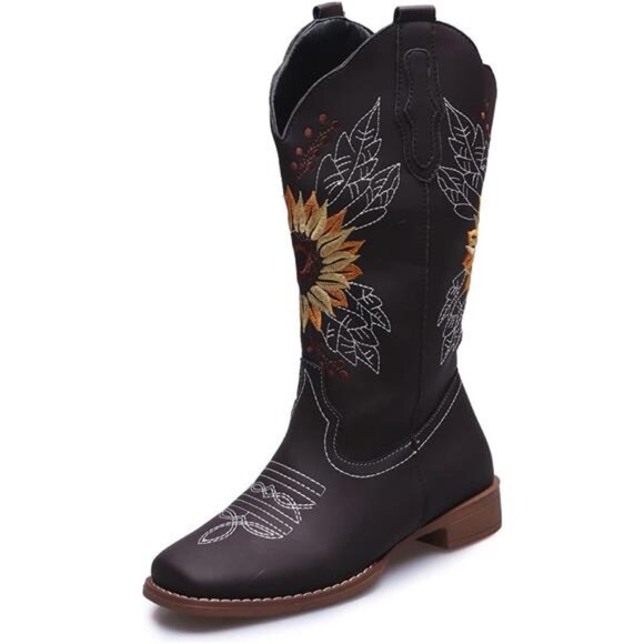 New With Tags Shoes - NEW Women's Sunflower Cowgirl Boots, Square Toe Western Embroidery Mid Calf
